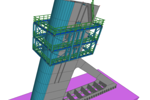 Šplhací víceúrovňová plošina pro výškovou montáž pylonu mostu Komárno